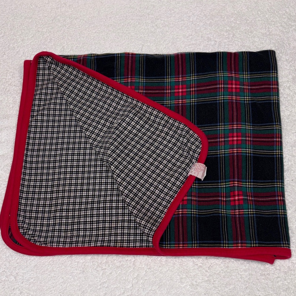 Vintage Gymboree 90's Holiday Plaid Reversible Knit Blanket Rainbow Tag